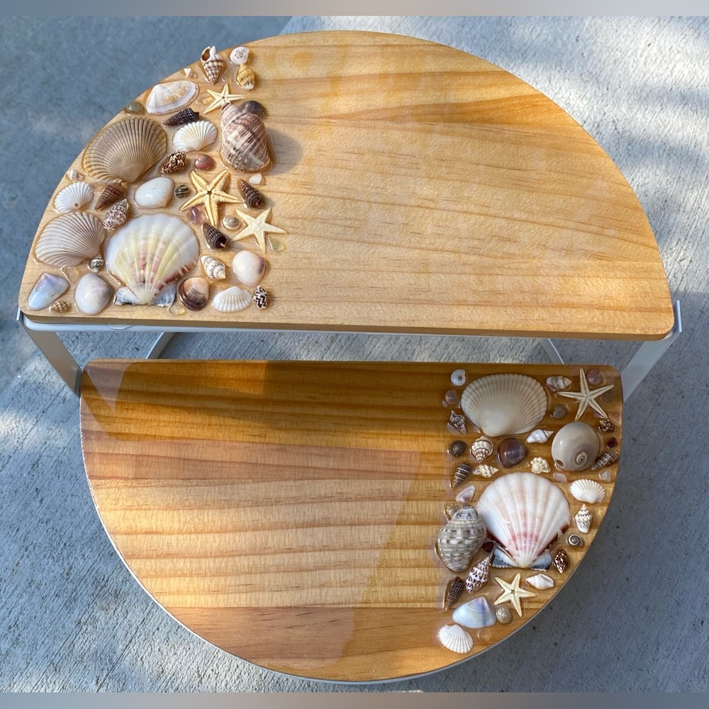 New beach inspired seashells handmade 2 tier storage decorative display shelves